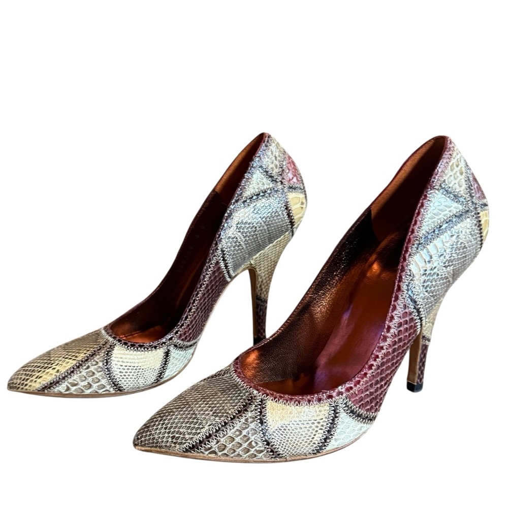 Gucci Python Snakeskin Patchwork Pumps Pointed To… - image 1